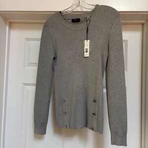NWT - WOMENS T TAHARI  GREY RIBBED SWEATER SIZE MEDIUM